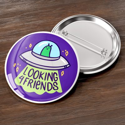 A mockup of a badge on wooden surface